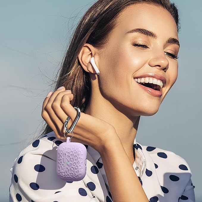 Fashion Engraving Leopard Case Compatible with Airpods Pro Case Cover 2022, Soft Silicone for Airpods Pro Case, Front LED Visible, Lavender