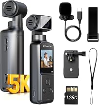 BOBLOV 5K Body Camera with Microphone, W5 Vlogging Camera, 5K/15FPS and 4K/60FPS with 270° Rotating Lens, External Mic Support, Clip/Strap Options, EIS Stabilization for Meeting, and Daily Use (128GB) - Image 1