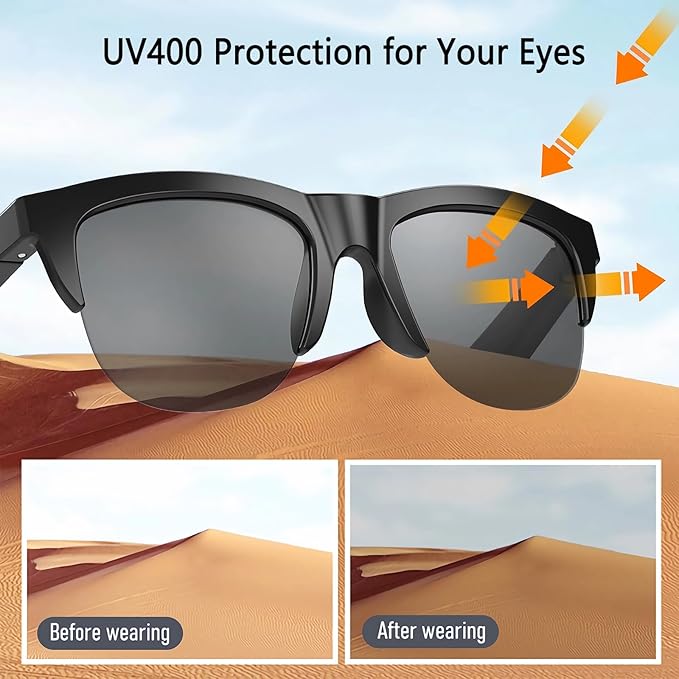 F06 Smart Glasses Open Ear Bluetooth Sunglasses for Men Women 5.3 Bluetooth Smart Sunslasses Touch Control Music Calling with UV Filtered Lenses, Storage Case for Outdoor Running Cycling