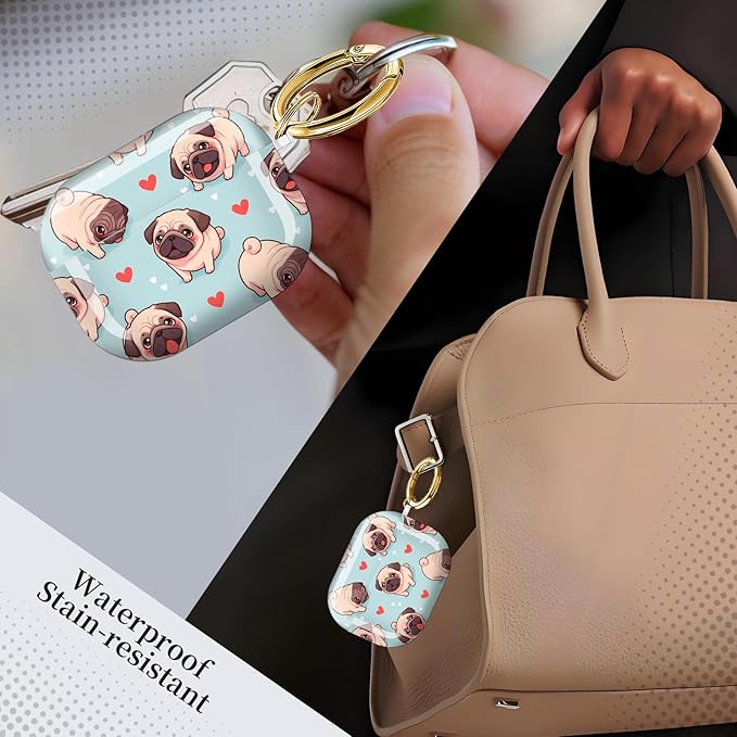 for AirPods Pro 3 Case, Compatible with AirPods Pro 3rd Generation Case (2025), Shockproof Protective Cover with Golden Carabine (Cute Dog Hearts Blue)