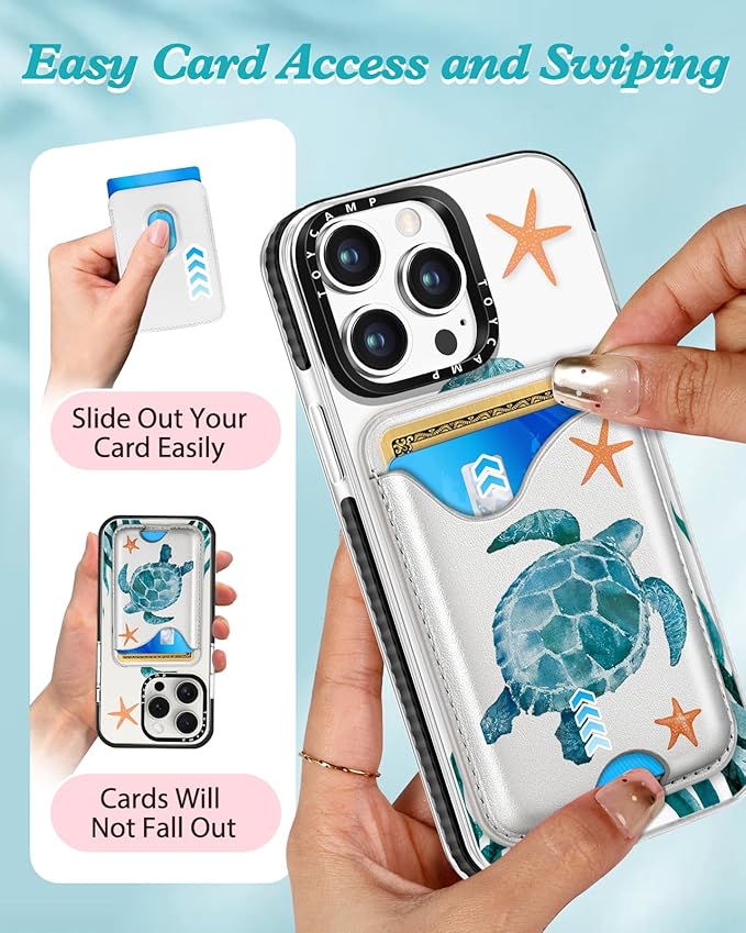 Toycamp for iPhone 14 Pro Max Case - Compatible with Magsafe Credit Card Holder Wallet Magnetic Cute Women Teen Girls Kawaii Girly Unique Turtles Design Phone Cover for iPhone 14 Promax