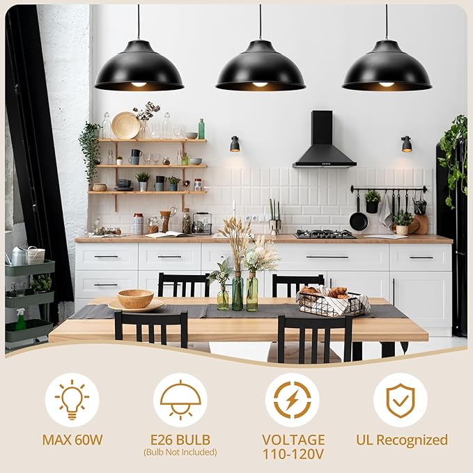 Pendant Lights Kitchen Island,Metal Pendant Light Fixtures,Adjustable Height Hanging Light Fixture for Bedroom,Foyer,Hall,Living Room,Dining Room and Entryway