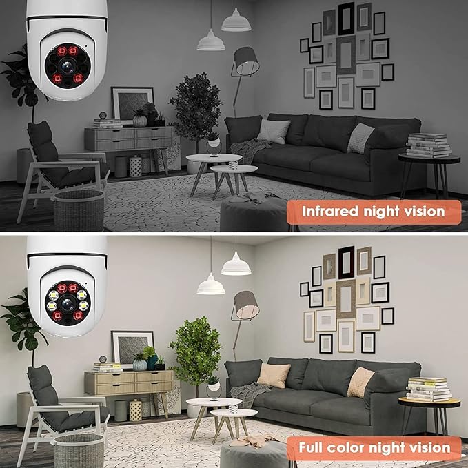 360° Security Cameras Wireless Outdoor, 2.4GHz & 5GHz WiFi Light Bulb1080p Security Camera Wireless Light Socket Smart Cameras for Home Security, Motion Detection, Two-Way Audio (1PC)