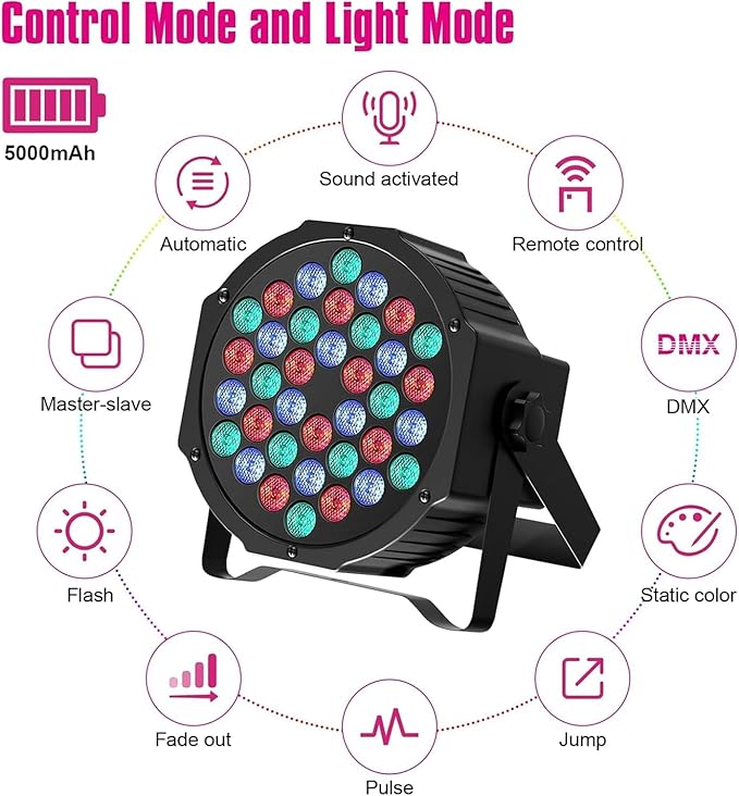 HOLDLAMP Rechargeable Par Lights 36W RGB Battery Powered, Wireless LED Par Lights DJ Uplights Sound Activated& Remote Control for Wedding Events Club Party Church Stage Lighting, 12 Pack