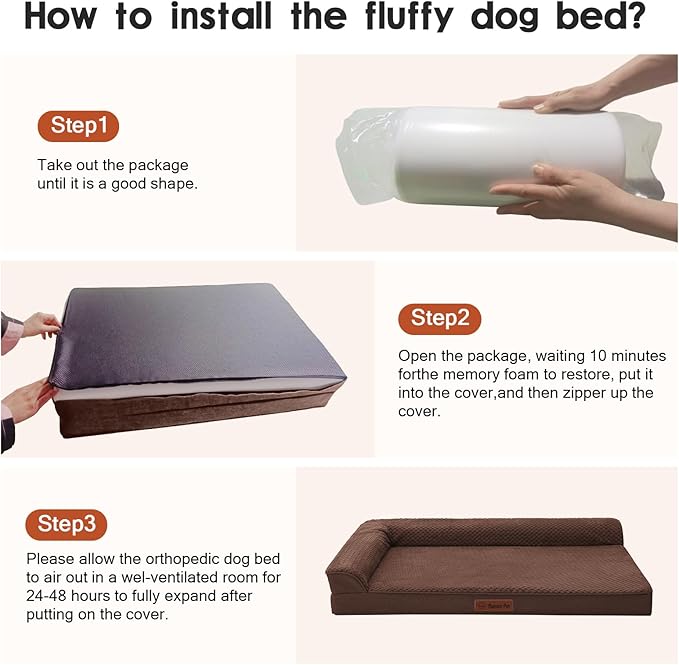 Orthopedic Dog Beds Large Sized Dog, 36x27x6 Inches Memory Foam Pet Bed for Large Dogs, Washable Removable Cover, Nonskid Bottom, Waterproof, Brown Grey