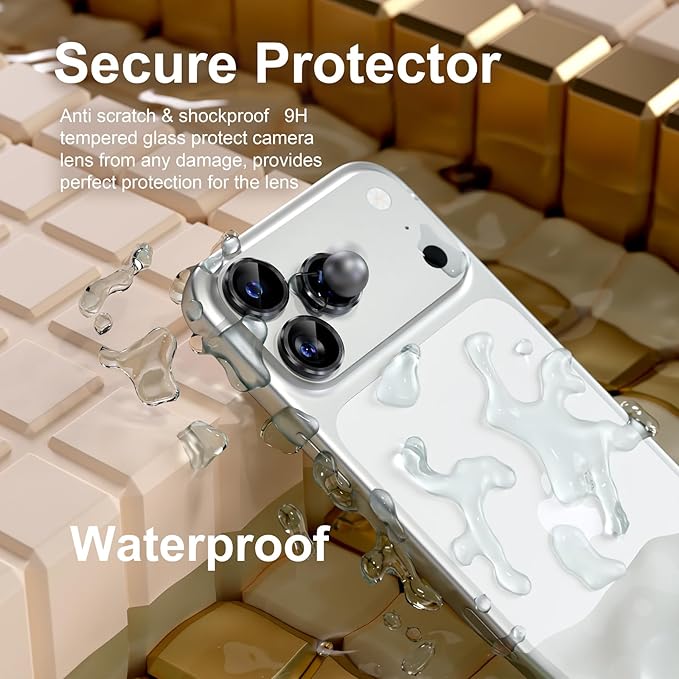 Misea Compatible for iPhone 17 Pro/iPhone 17 Pro Max Camera Lens Protector, Ultra-HD Tempered Glass Camera Cover Screen Protector Metal Individual Ring Protector Decoration Accessories, Black