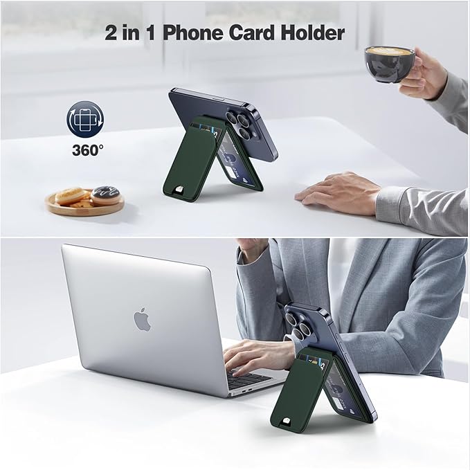 Mag-Safe Wallet Strongest Magnetic Lightweight Phone Wallet Stand Adjustable Leather Card Holder for iPhone 17/16/15/14/13/12 Series, Not for iPhone 13/12 Mini (Green)