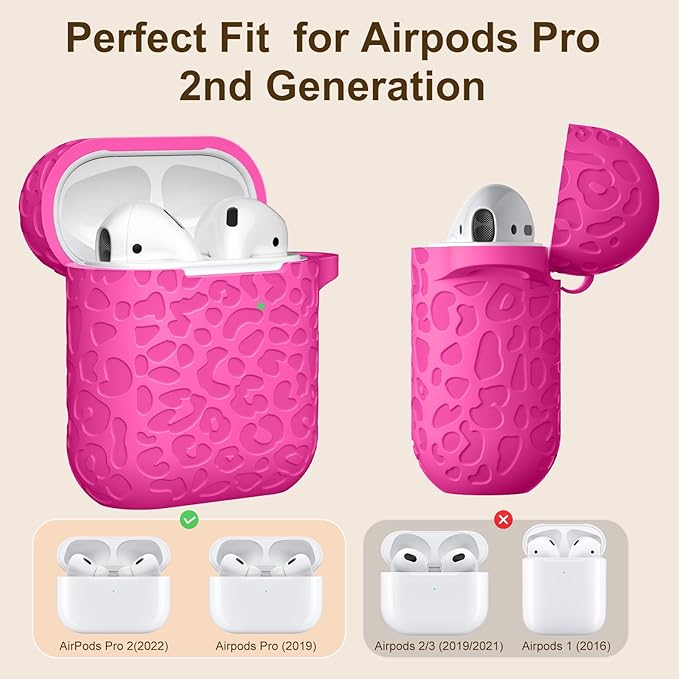 for Airpod Case & 2nd Generation Case Leropard Engraved Skin Cover Compatible with Apple AirPods 2nd/1st Charging Cute Soft Silicone Full Protective, Front LED Visible,Rose Pink
