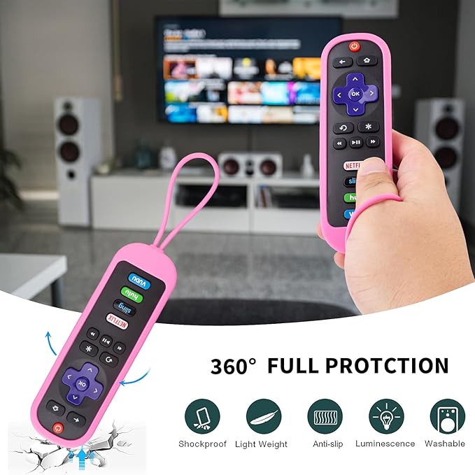 2 Pack Roku Remote Cover - Silicone Protective Case for Roku TV TCL - Anti Slip Remote Sleeve Glow in The Dark (Glow Green + Pink)