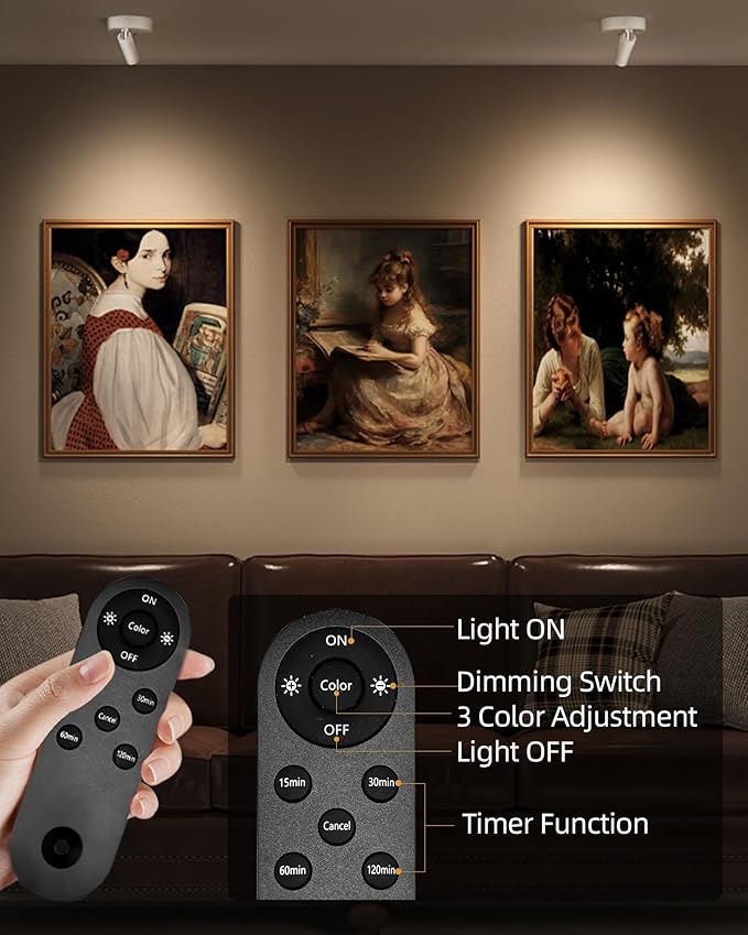 EZVALO Battery Powered LED Spotlight Indoor, Wireless Picture Lights with Remote,5500mAh Rechargeable Mini Display Light, Uplighting Indoor for Artwork Tree Painting Portrait (white-1Pack)