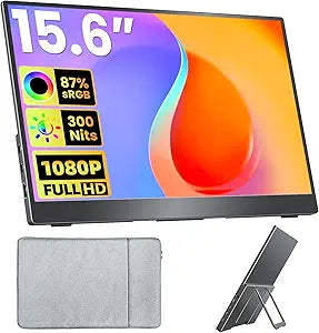 Upperizon Portable Monitor 15.6 inch FHD 87% sRGB 60Hz IPS HDR HDMI USB-C Travel Monitor for Laptop MacBook PC Surface PS5 Xbox, External Display with Kickstand & Speakers, VESA Compatible