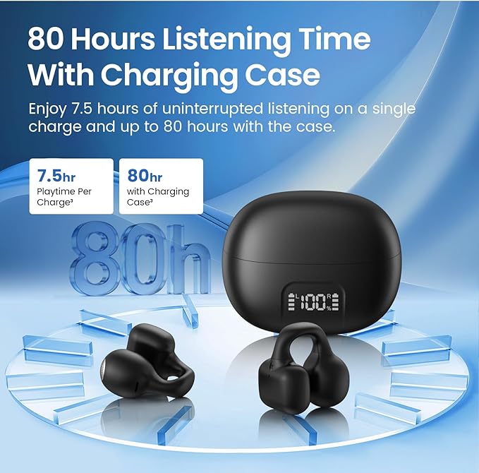 Clip On Earbuds,Open Ear Headphones Mini Bone Conduction Headphones IPX6 Waterproof Bluetooth Earbuds, Bluetooth 5.4 Ear Clip Earphones for Running Walking, Workout - Beige