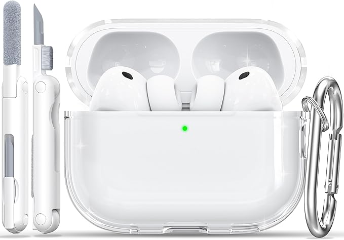 RFUNGUANGO AirPods Pro 3 Case Clear, Soft TPU Transparent with Cleaning Kit & Keychain, Compatible with Magsafe, Compatible Apple AirPods Pro 3rd (2025) Generation Protective Case, White