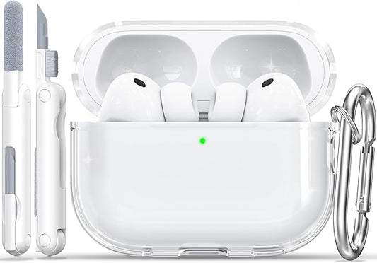 RFUNGUANGO AirPods Pro 3 Case Clear, Soft TPU Transparent with Cleaning Kit & Keychain, Compatible with Magsafe, Compatible Apple AirPods Pro 3rd (2025) Generation Protective Case, White