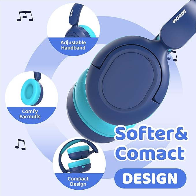MIDOLA Kids Bluetooth Headphones Active Noise Cancelling Lightweight Wireless Headphone for Kid Volume Limited 85/94dB Foldable Over-Ear Headset with Mic,68 Hours Playtime,for Toddler Child Blue