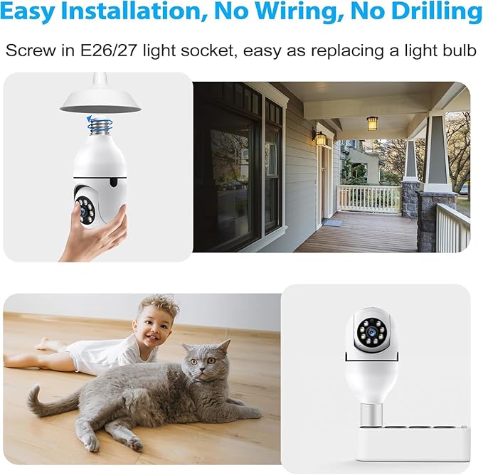 Light Bulb Security Camera 2 Packs, 5G&2.4GHz 5MP Security Cameras Wireless Outdoor 360° PTZ Cameras for Home Security with Color Night Vision, 2 Way Talk, AI Human Detection, Screw in Light Socket