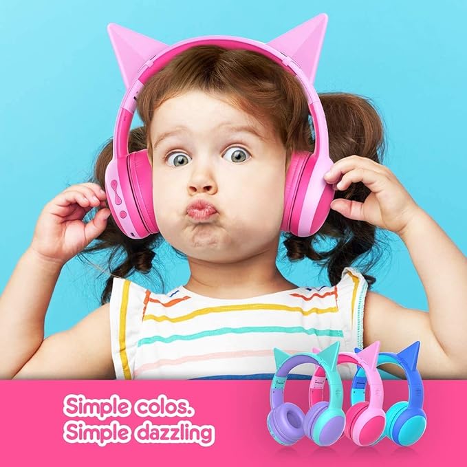gorsun Kids Bluetooth Headphones, Portable Wireless Headset for Kids, Bluetooth 5.3, Over-Ear Toddler Headphones with Microphone, 85dB Volume Limited, 40 Hours Playtime (Pink+Blue)
