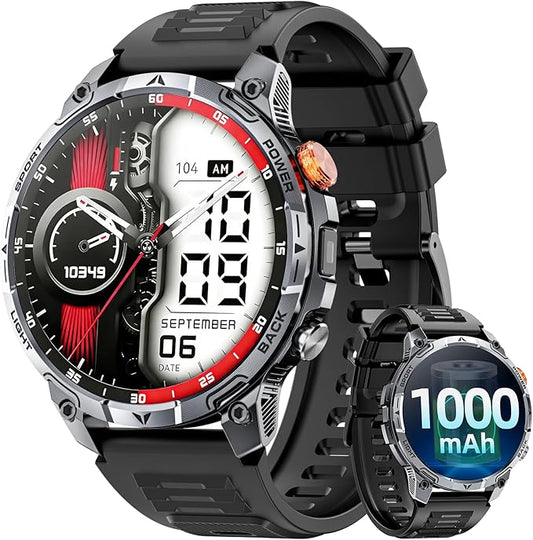 Military Smart Watches for Men,1.75″ Smartwatch with 100-Day Ultra-Long Battery/Flashlight,Fitness Watch for Heart Rate/Sleep/Calling/110+ Sports Mode Smart Watch for Android iOS 1000 mAh