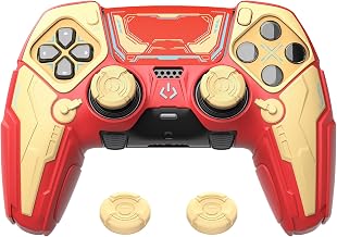 PlayVital for ps5 Edge Controller Silicone Cover Skin - Stellar Mecha Anti-slip Grip Protector for ps5 Edge Controller with Joystick Cap & Sticker, Shockproof Case - Crimson Red & Iron Yellow - Image 1
