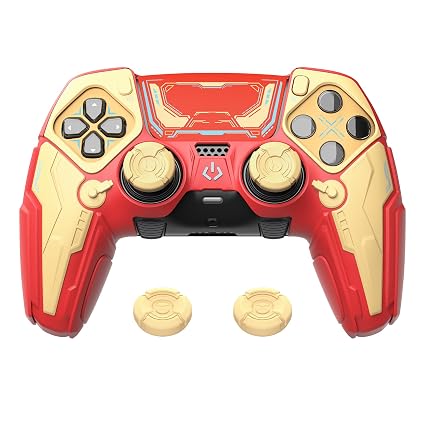 PlayVital for ps5 Edge Controller Silicone Cover Skin - Stellar Mecha Anti-slip Grip Protector for ps5 Edge Controller with Joystick Cap & Sticker, Shockproof Case - Crimson Red & Iron Yellow