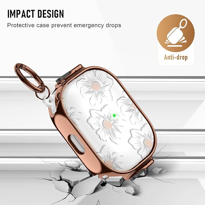 Maxjoy for Cute Airpods Pro 2 case with Safety Lock,Compatible Airpods Pro Case 2nd/1st Gen,Compatible Morning Glory Flowers AirPods Case Cover for Women Girly with Keychain-Transparent