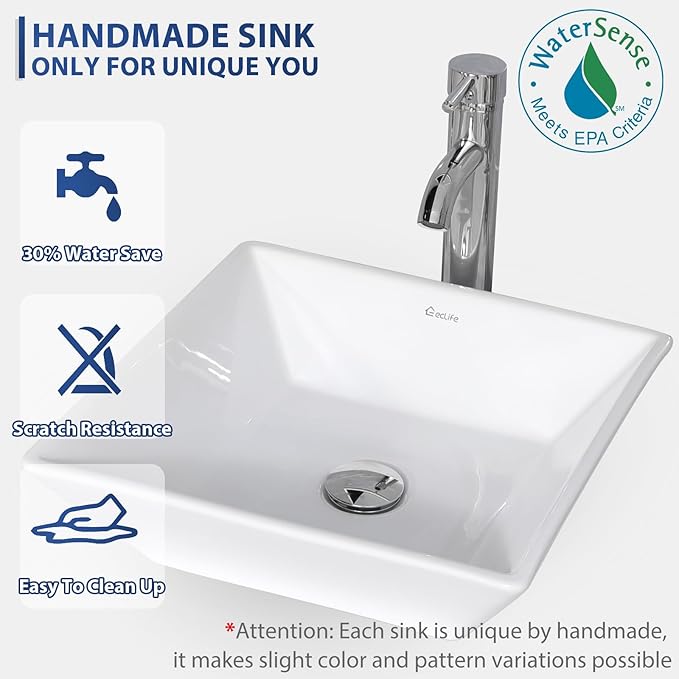 eclife 48" Modern Bathroom Vanity Sink Combo Freestanding Cabinet with Small Side Cabinet, White Square Ceramic Vessel Sink, Water Save Faucet, Drain (Gray+A07)