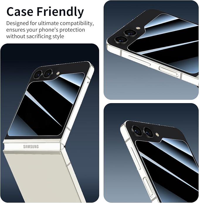 Privacy Screen & Camera Lens Protector for Samsung Galaxy Z Flip5, Double Shatterproof Anti-Spy Tempered Glass, Private Black Protection, 9H Hardness Anti-Scratch Case-Friendly, 3 Pack Each