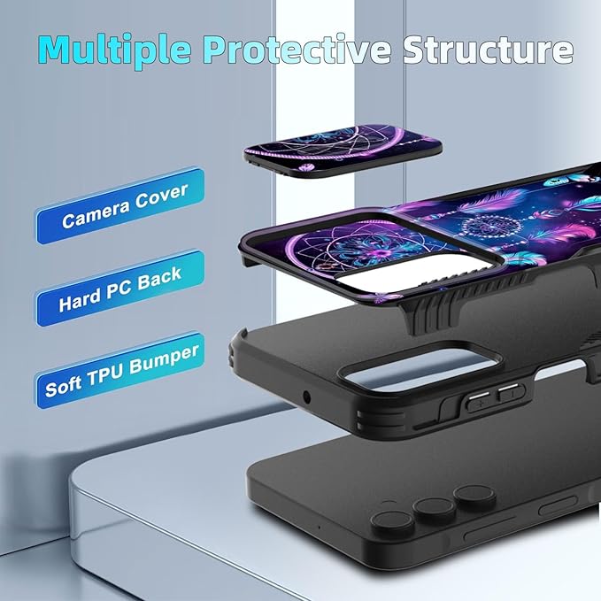 for Galaxy A16 5G Case Built in Slide Camera Lens Cover,Heavy Duty Shockproof Protection Dual Layer Case for Samsung Galaxy A16 5G 6.7" 2024,Butterfly Dream Catcher
