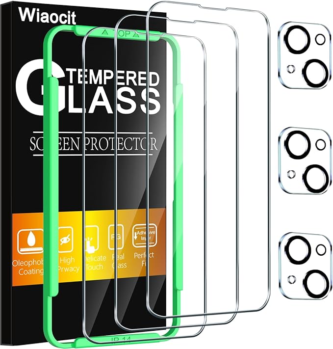 Wiaocit 3 Pack Tempered Glass Screen Protector for iPhone 14 with 3 Pack Camera Lens Protector, 9H Hardness, Bubble Free, Case Friendly