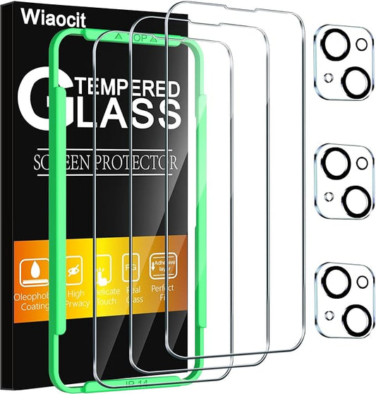 Wiaocit 3 Pack Tempered Glass Screen Protector for iPhone 14 with 3 Pack Camera Lens Protector, 9H Hardness, Bubble Free, Case Friendly