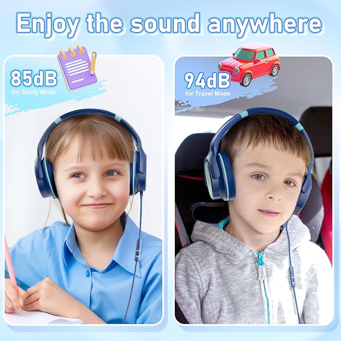 Kids Headphones with Safe 85dB/94dB Volume Limiter for Child/Teens, Foldable HD Stereo Sound Headset for Kindle Kids/fire Tablet/iPad/Laptop, Headphones with Microphone
