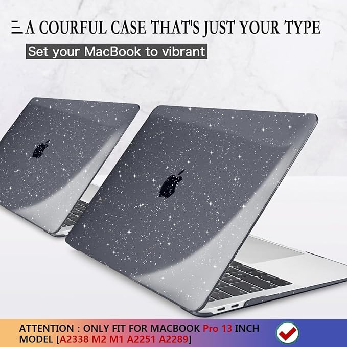 CISSOOK Black Glitter Case for MacBook Pro 13 Inch 2025-2020 Release Model A2338 A2251 A2289 with Touch Bar, Bling Hard Shell Cover Keyboard Skin for MacBook Pro 13 M1 M2 Sparkly