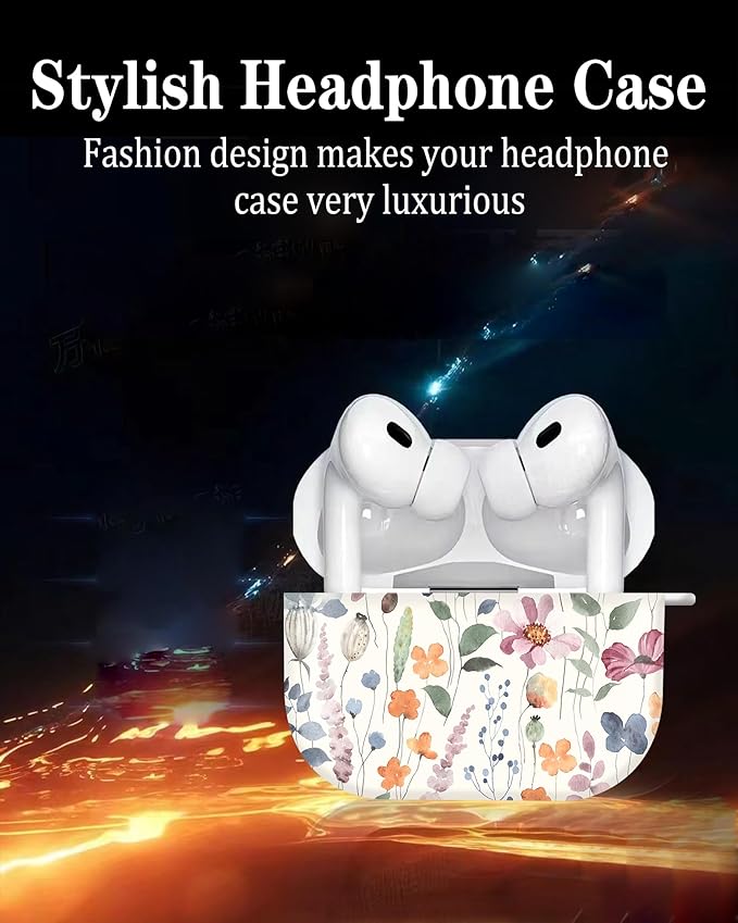 Compatible with Airpod pro 2nd/1st Generation Case Cover with Gold Round Keychain Cute Pattern Hard & Anti Slip Cover for Men Women & Girls(Cute Watercolor Flowers)
