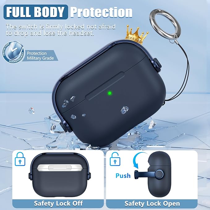 for Airpods Pro 3 Case,Safety Lock Cases for Apple Airpod Pro 3 (2025) with Cleaner Kit, Drop Protection Air pods Pro3 Case Cover for Men for Women with Keychain,Blue