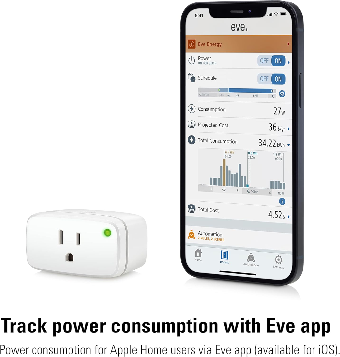 Energy (Matter) - Smart Plug, App and Voice Control, 100% Privacy, Matter Over Thread, Works with Apple Home, Alexa, Google Home, SmartThings