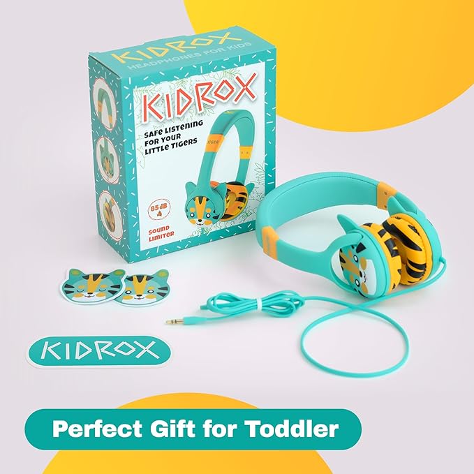Kidrox Wired Toddler Headphones for 1-7 Years Old — 85dB Volume Limited Baby Headphones for Plane and Car Travel — Children Headset for Airplane, iPad and Tablet, Kids Headphone with Cord for Children