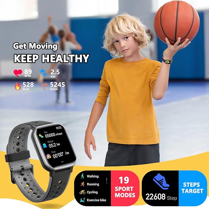 Smart Watch for Kids Teens, No Phone Needed Fitness Tracker Boy Girls Watch with 19 Sport Modes, Pedometer, Sleep Monitor, Kids Watch Birthday Gifts Toy Gift for Girls Boys 6-16 (Silver)