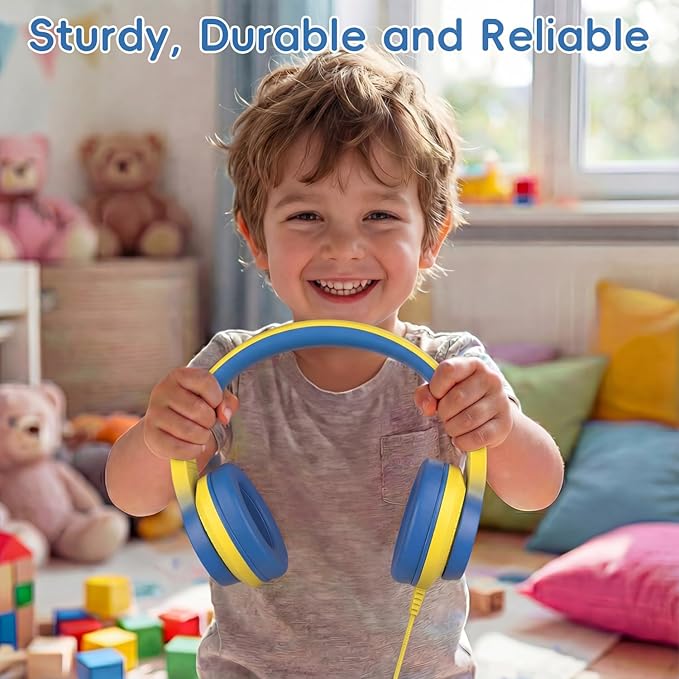 Wired USB C Kids Headphones, 85dB Safe Volume Limit, HD Stereo Sound, Adjustable Headband, Foldable Over-Ear Design for School/Travel/Boys/Girls/iPad/Tablet (Light Yellow, No Mic)