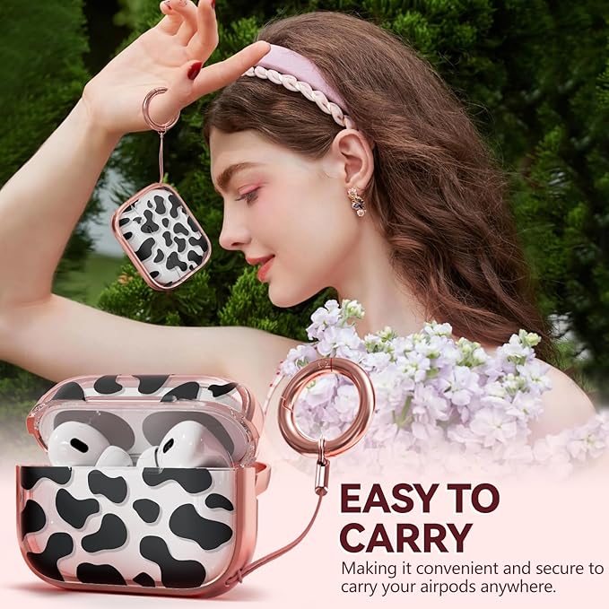Inesore for AirPods Pro 2nd Generation Case Cover with Lock, Flowers Cute Clear Air Pods Pro 2 Case Hard iPod Pro Cases for Women Girls with Cleaner Kit (2023 USB-C /2022/2019) -Cow Print