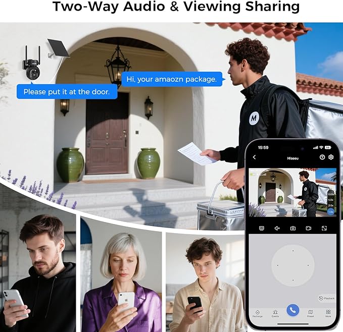 Hiseeu 4G LTE Cellular Security Camera Solar Powered, No WiFi Security Camera Wireless Outdoor, 24/7, PIR Motion, 2 Way Talk, 360° PT, 2K Color Night Vision, 64G SD & SIM Card Included