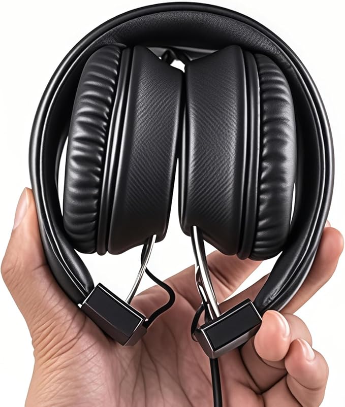 Olyre Kids Foldable Headphones, Toddler Headphones with Cord for School Plane Travel, Lightweight Stereo Wired Children Earphones with HD Mic for Boys Girls for Computer Cellphone Tablet - Black