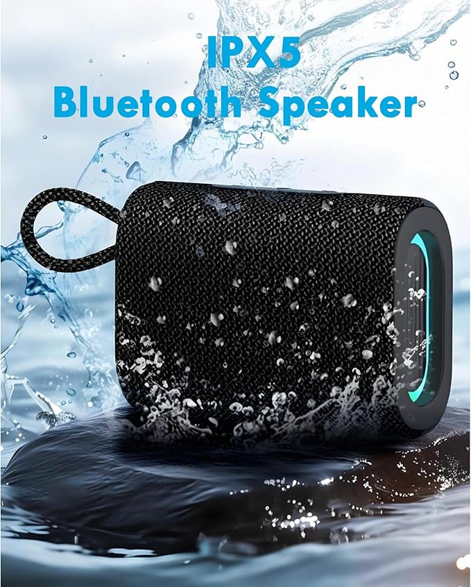 Bluetooth Speaker IPX5 Waterproof with 3 RGB Light Modes, 8H Playtime, 5W HD Sound, TF/AUX Support, Portable for Outdoor/Indoor Use