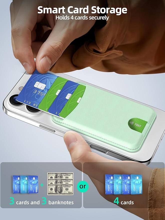 Miroddi for Magsafe Wallet, Magnetic Card Holder for iPhone 17/16/15/14/13/12 Series, Leather Magnet Phone Wallet Fit 4 Cards 3 Cash, Ultra-Thin, RFID Blocking, Green