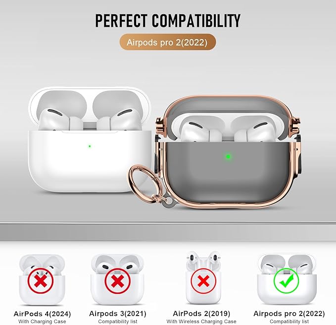Maxjoy for Cute Airpods Pro 2 case with Safety Lock,Compatible Airpods Pro Case 2nd/1st Gen,Compatible Plating Solid Color AirPods Case Cover for Men Women Girly with Keychain-Transparent Black