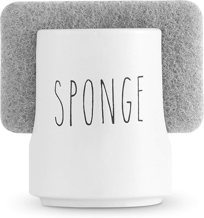 Ceramic Sponge Holder for Kitchen Sink – White Sink Caddy Organizer – Farmhouse Kitchen Sponge Holder – Cute Ceramic Sponge Rest for Countertop