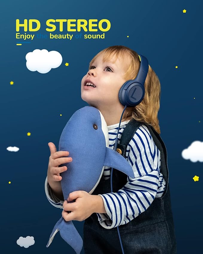 Kids Headphones Wired Toddler Headphones with Microphone, Over-Ear Headphones, 85/94dB Volume-Limiting, 3.5mm Jack, Foldable On-Ear Design (Bluegreen+Pink)