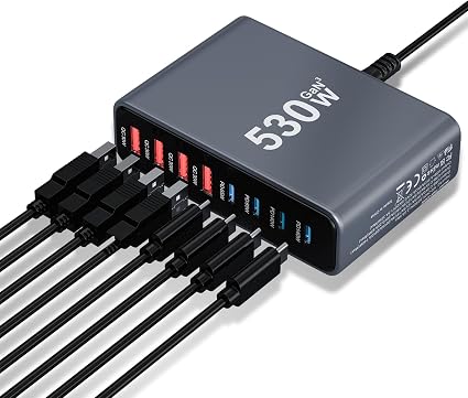 USB C Charger 530W USB C Charger Block,GaN IV 8-Port Charging Station Hub