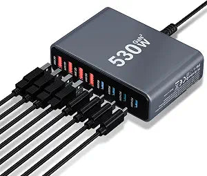 USB C Charger 530W USB C Charger Block,GaN IV 8-Port Charging Station Hub
