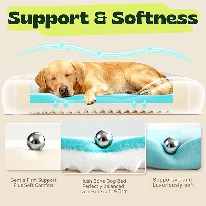 Extra Large Orthopedic Dog Bed with Cooling Gel Memory Foam,Waterproof XXL Dog Couch Bed with Removable Washable Cover,48 inch Pet Sofa with High Resilience Foam Sides for Old Pets,Grey