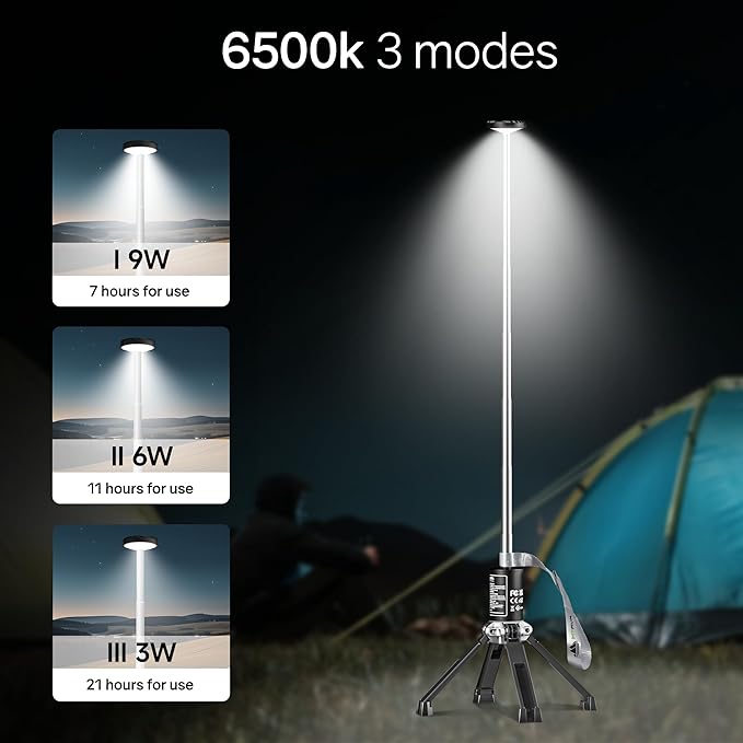Telescopic Camping Light — Rechargeable Outdoor Lantern with Long Runtime, Adjustable Height, Stable Aluminum Design for Camping, Emergency & Night Use